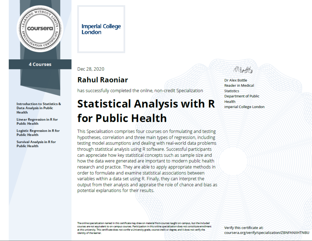 ❏ Statistical Analysis with R for Public Health